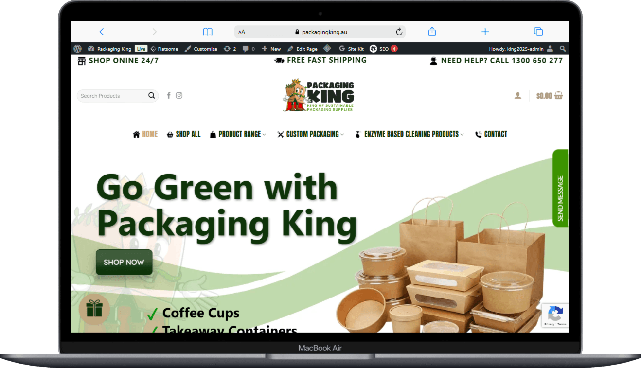 Built by web designer Angie for the Packaging King