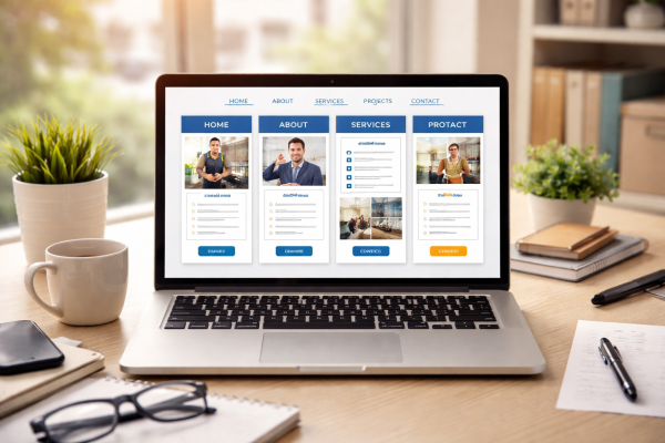 small business website pages layout on a laptop