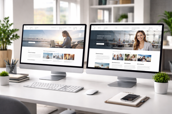 cheap website vs custom website comparison on two screens